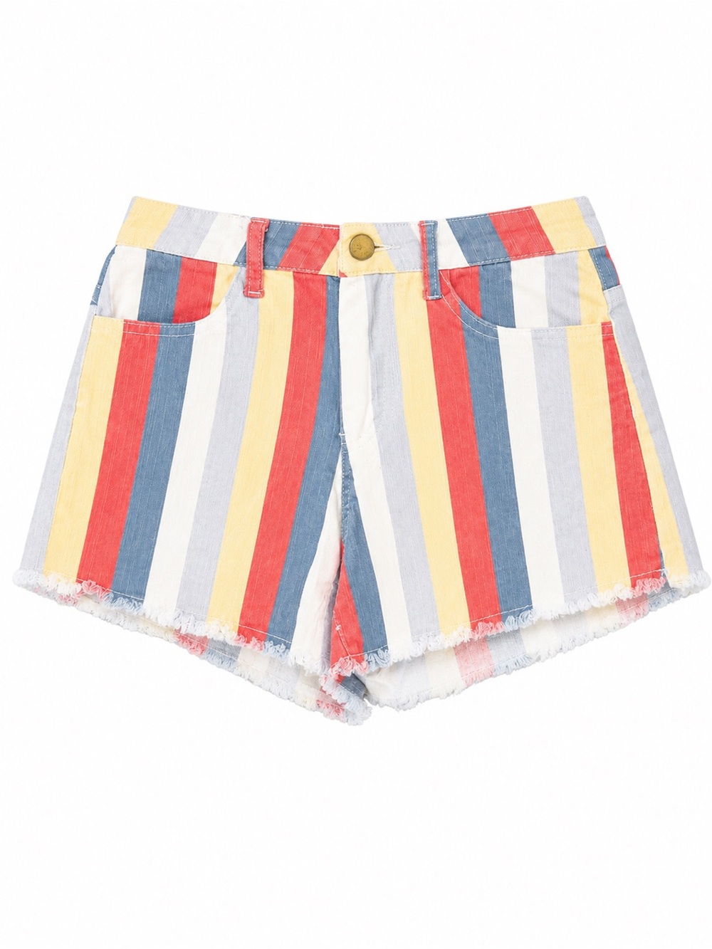 Altar’d State Striped High-Rise Denim Shorts in Red, Blue & Yellow Size Small
